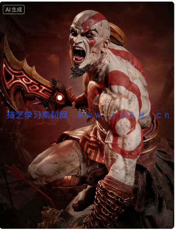 奎托斯Kratos站姿《战神》游戏角色雕刻手办3D打印模型(图3)