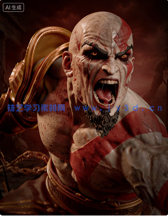 奎托斯Kratos站姿《战神》游戏角色雕刻手办3D打印模型(图6)