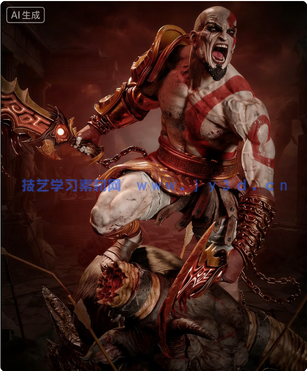 奎托斯Kratos站姿《战神》游戏角色雕刻手办3D打印模型(图2)