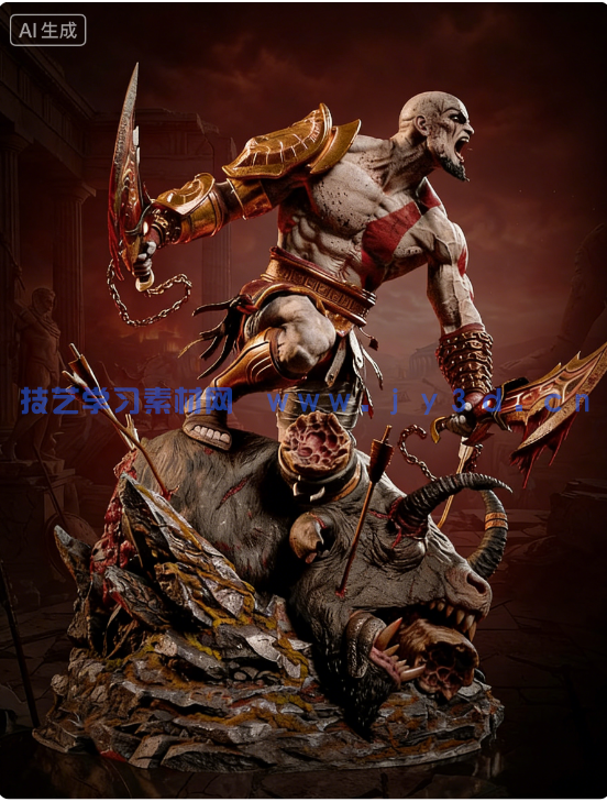 奎托斯Kratos站姿《战神》游戏角色雕刻手办3D打印模型(图8)